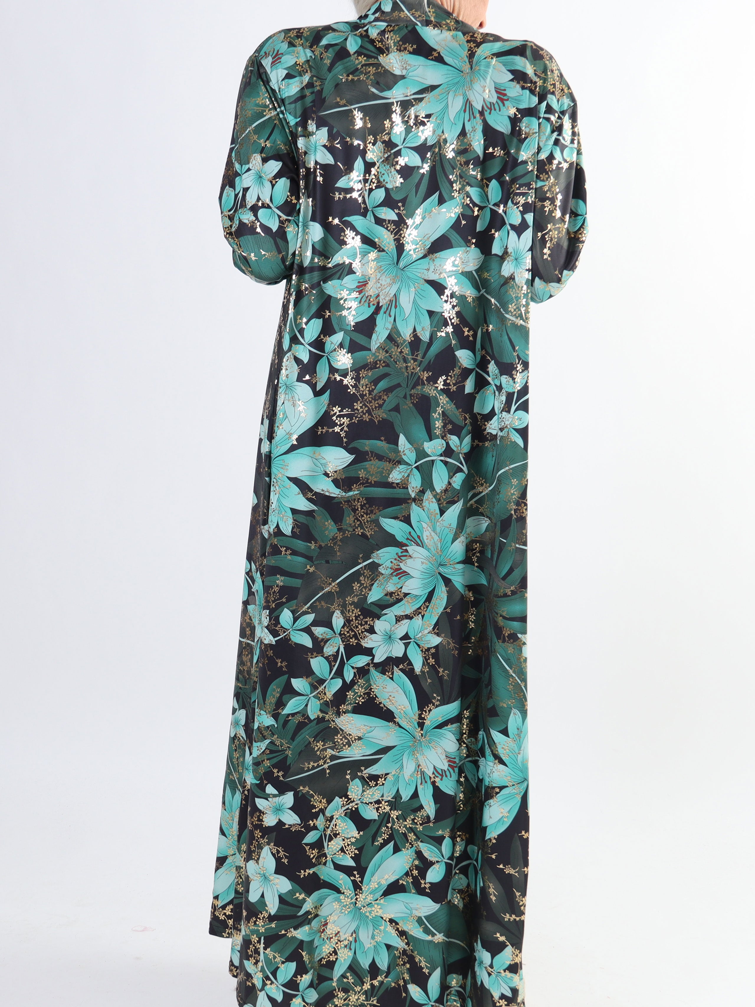 Mikkala Gold Flower - Elastisk plus size cardigan med print